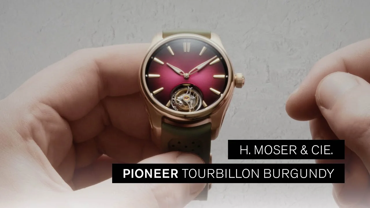 H. MOSER & CIE - H Moser Cie Pioneer Tourbillon Burgundy With Fume Dial And Khaki Strap